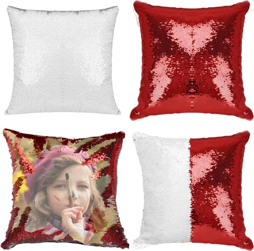 Miniatura 18 de Paquete de 2 fundas de almohada de lentejuelas sublimadas de 16 x 16 pulgadas, fundas de almohada reversibles con purpurina para regalos
