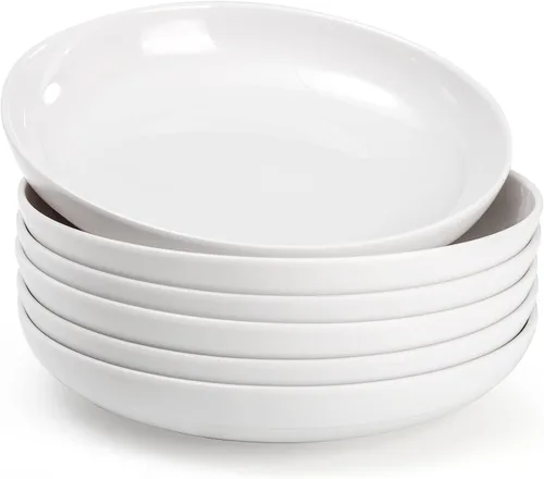 Miniatura 9 de Fasmov Tazones de melamina para pasta, paquete de 6 cuencos grandes de 8 pulgadas y 20 onzas, cuencos de ensalada poco profundos, platos profundos