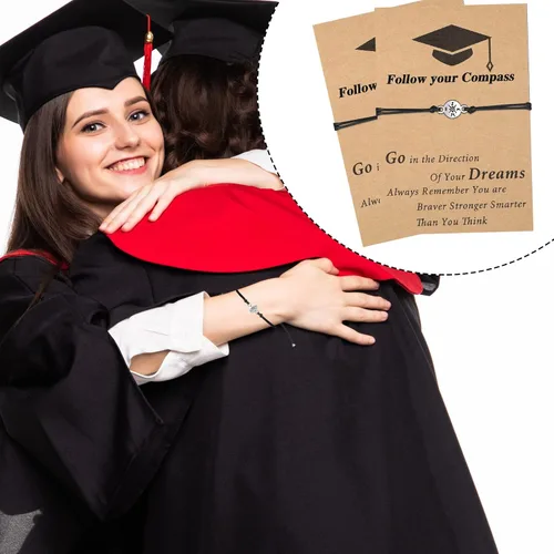 Miniatura 6 de 10 piezas de regalos de graduación 2023 brújula chapada en regalos clase de 2023 para pulseras de amistad, regalos de graduación de la universidad