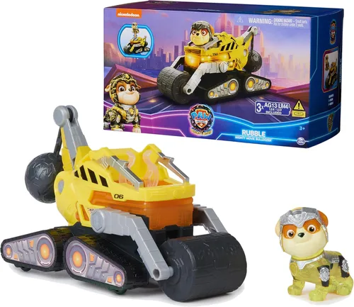 Paw Patrol: The Mighty Movie, camión de juguete de construcción con Rubble Mighty Pups, figura de acción, luces y sonidos, juguetes para niños y