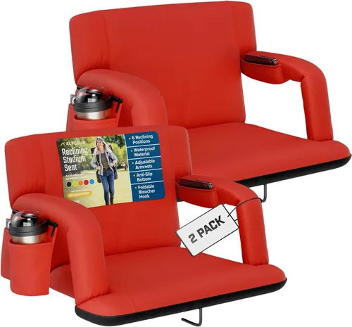Miniatura 13 de Alpcour Asiento plegable para estadio – Silla de apoyo para adultos amplios reclinables de lujo para adultos para blanqueadores – Mejor extra grueso
