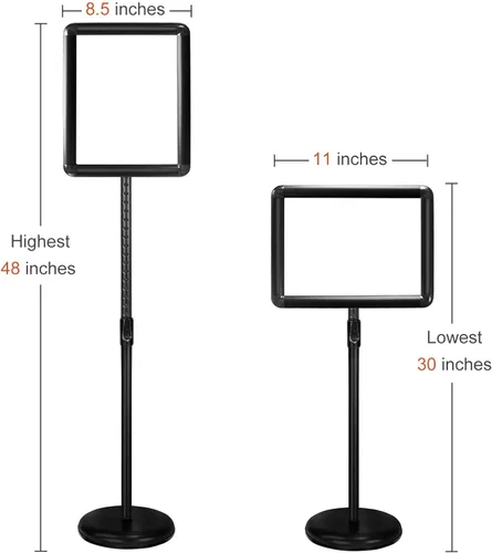 Miniatura 4 de Soporte ajustable para letreros de pedestal, soporte para póster de aluminio, marco abierto para 8.5 x 11 pulgadas con base redonda pesada, muestra