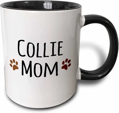3dRose Collie Dog Mom - Perro por raza - Huellas de patas marrones fangosas amor - amante de los perritos - orgullosa mamá dueño de mascotas taza de