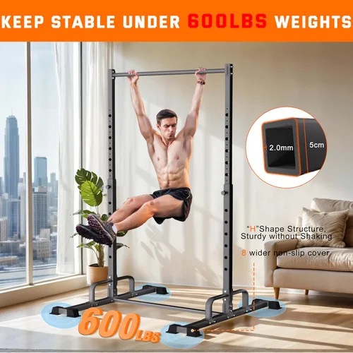 Miniatura 2 de Estación de dominadas, Barra de dominadas ajustable, Bastidores de potencia de pie independientes, Torre de dominadas de acero resistente