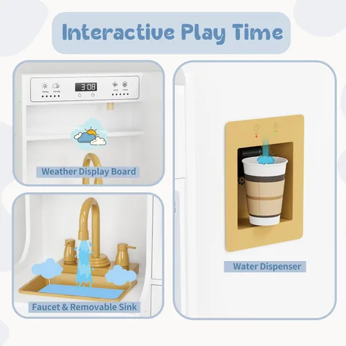 Miniatura 3 de MAMIZO Cocina de Juego de Madera para Niños, Set de Juego de Cocina de Juguete para Niños Pequeños, Grande Interactivo de Simulación con 6 Blanco