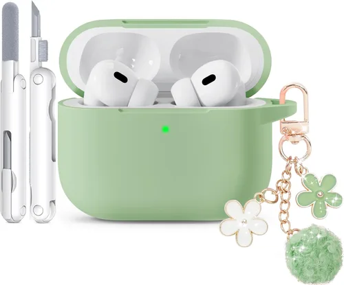 Miniatura 19 de Funda para AirPods Pro 2 con bonito llavero y bolígrafo de limpieza, funda de silicona suave para AirPods Pro de 2ª/1ª generación para mujeres