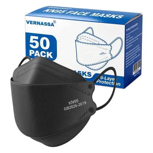 Paquete de 50 mascarillas negras KN95 desechables de 5 capas para adultos, transpirables y cómodas, eficiencia de filtro ≥95%, máscaras protectoras