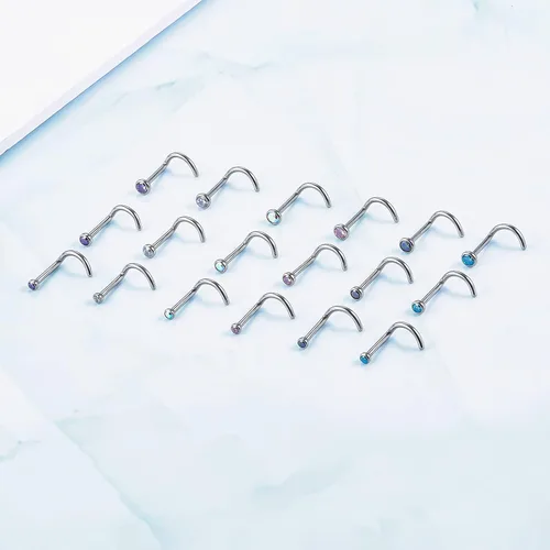 Miniatura 3 de 6 pernos de nariz de titanio macizo G23 de 18 G 20 G en forma de tornillo, aretes de nariz con forma de tornillo, ajuste a presión de 0.079in