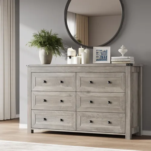 Miniatura 28 de BORNOON Cómoda de 9 cajones, moderna cómoda de almacenamiento de madera, soporte de TV, organizador de cajones de madera con asas de metal