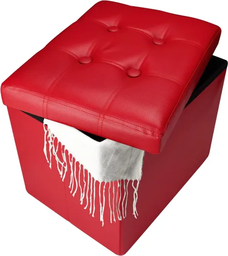Miniatura 11 de Bsketa Otomana Taburete Reposapiés de Almacenamiento, Banco Pequeño de Otomanas de Almacenamiento de Cuero, Taburete Plegable con Tapa con Asas