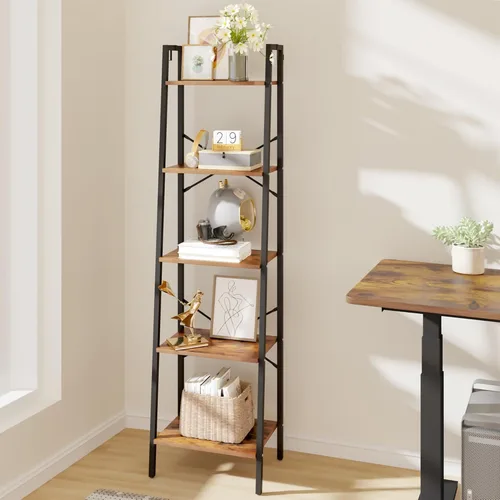Miniatura 30 de Hzuaneri - Estantería escalera, estantería con soporte para libros, estante de almacenamiento de esquina independiente con 2 ganchos para oficina
