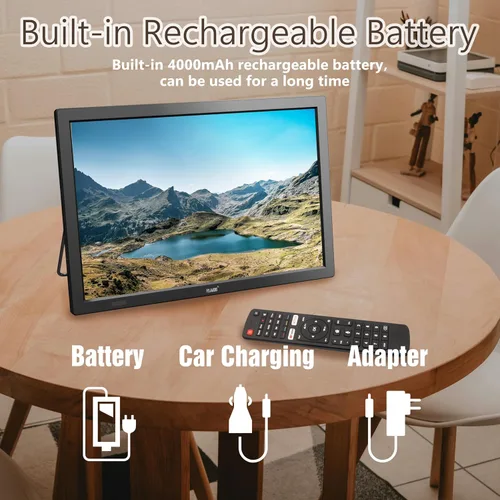 Miniatura 4 de Smart TV pequeño de 15.6 pulgadas, sintonizador digital integrado, batería recargable de 4000 mAh, tarjeta HDMI/SD/entrada USB/AV, pantalla LCD