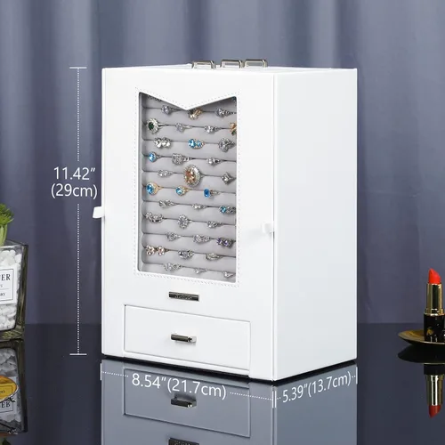 Miniatura 5 de Homde Organizador de joyas con ganchos de ventana de cristal real, regalo para mujeres, caja de joyería para collares, anillos, aretes, pulseras