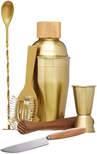BarCraft Kit para hacer cócteles (juego de regalo de 6 piezas, acabado latón, 2, 11.0 x 12.6 x 11.0 in)
