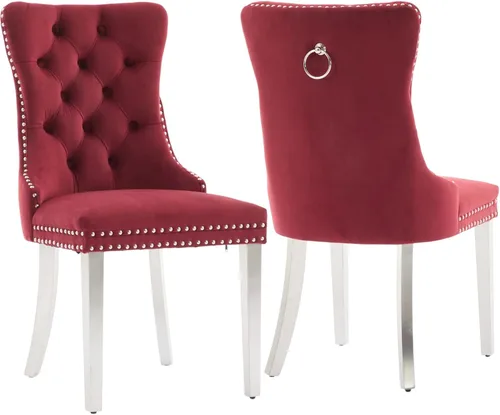 Miniatura 35 de Juego de 2 Sillas de Comedor Modernas de Mediados de Siglo, Tapizadas en Terciopelo Beige con Respaldo Acolchado, Sillas de Cocina y Comedor, Patas