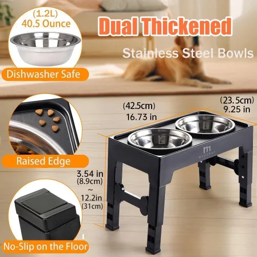 Miniatura 5 de Marchul Cuencos elevados para perros, cuencos elevados de agua para alimentos para perros con 2 cuencos gruesos de acero inoxidable, 4 alturas