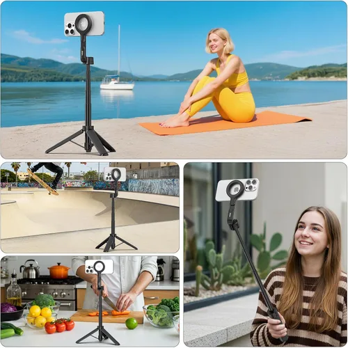 Miniatura 8 de VRIG TP-27 - Trípode magnético para selfie para iPhone con zapata fría, soporte giratorio de 360 grados para teléfono de viaje para grabación