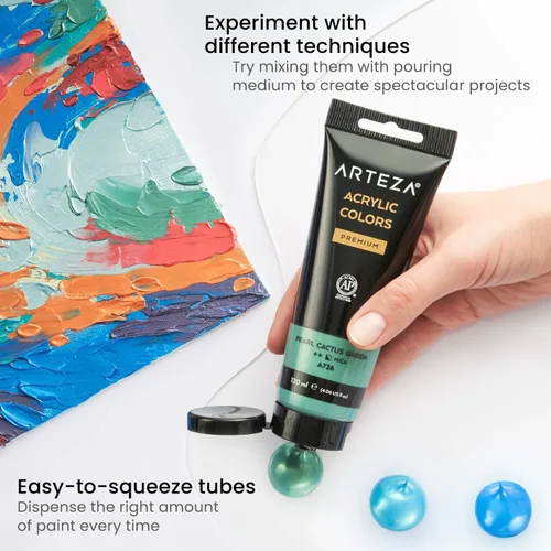 Miniatura 4 de ARTEZA Pintura acrílica metálica, juego de 8 tubos de colores clásicos de 4.06 onzas, pigmentos ricos, no se decolora, pinturas para artistas