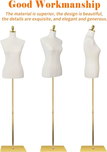 Miniatura 5 de Maniquí de torso para vestido con forma de 40.55-73.23 pulgadas de altura ajustable, modelo femenino para exhibición, cuerpo de maniquí con soporte