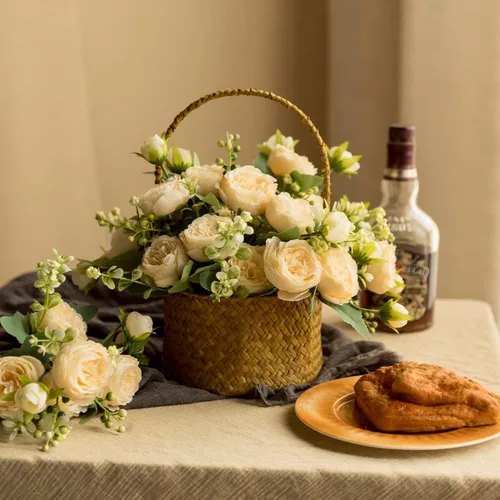 Miniatura 6 de Floweroyal 4 Ramos de Flores Artificiales de Peonía Color Champán, Ramos de Peonías de Seda para Bodas, Fiestas, Centros de Mesa de Mesa, Arreglos