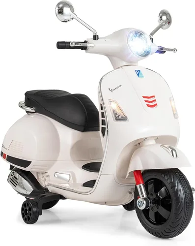 Miniatura 10 de OLAKIDS - Scooter Vespa con licencia para niños, motocicleta eléctrica de 12 V con ruedas de entrenamiento, luces LED, cuerno de modo historia Verde
