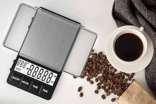 Miniatura 8 de MAXUS Báscula de café espresso con temporizador de 35.27 oz/0.00 oz, báscula barista pequeña y práctica, bandeja de goteo para preparar café, LCD