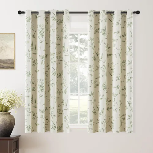 Miniatura 23 de ChrisDowa Cortinas florales 100% opacas de 63 pulgadas de largo, 2 paneles para dormitorio, sala de estar, estampado de flores negras