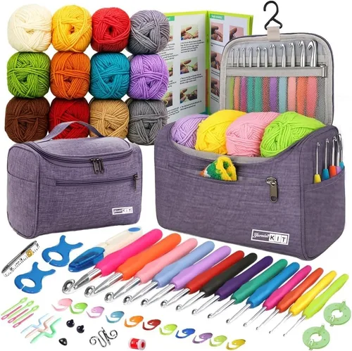Miniatura 9 de Juegos de ganchillo Yarniss con hilo, 1120 yardas de carretes de hilo de ganchillo suave, 10 tamaños de ganchos de ganchillo ergonómicos con bolsa