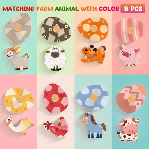 Miniatura 3 de Zeoddler Rompecabezas de madera de Pascua para niños pequeños, 8 piezas de rompecabezas de huevos a juego de animales de granja, juguetes Montessori