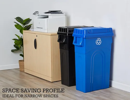 Miniatura 3 de United Solutions Highboy - Papelera de plástico para reciclaje de 23 galones con tapa, asas de paso y borde del recogedor, color azul Reciclar Azul