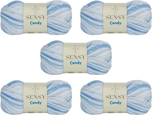 Miniatura 34 de Sensy Candy Yarn - Hilo de 5 madejas, 3.5 onzas, 251 yardas, multicolor para ganchillo y tejido, calibre ligero 3