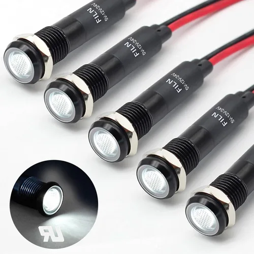 Miniatura 20 de 5 piezas 8 mm (5/16'') luz indicadora LED Luz indicadora 110V 120V lámpara piloto de metal Aluminio negro anodizado impermeable ip67 Luz de señal