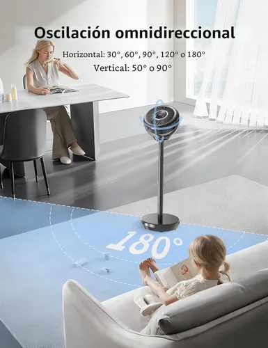 Miniatura 6 de Ventilador de pie para dormitorio, ventilador omnidireccional oscilante de 180°, ventilador de piso silencioso de 20 dB de CC ultra silencioso que