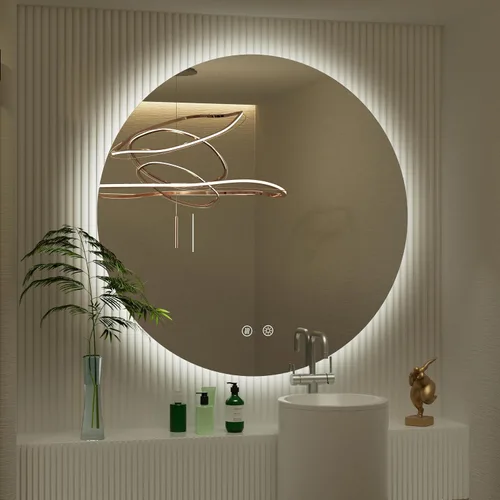 Miniatura 7 de Espejo de baño LED redondo de 32 pulgadas con luz, 3 temperaturas de color (3000 K/4500 K/6000 K), antiniebla, retroiluminación regulable, espejo