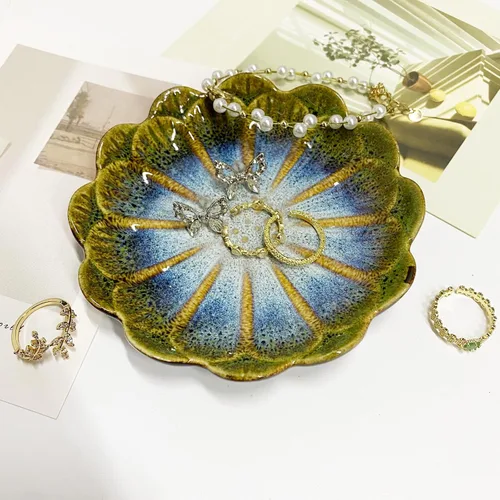 Miniatura 3 de Plato de cerámica para anillos de joyería, organizador de joyas, decoración del hogar, regalo de boda (verde brillante)