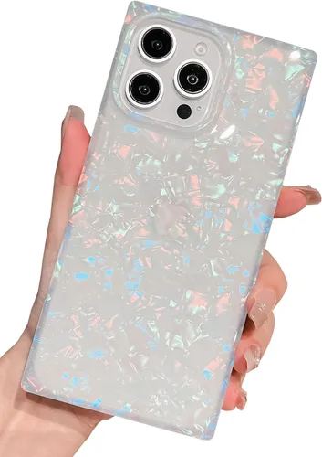 Miniatura 7 de Elegante Funda con Concha de Madre Perla para Niña Compatible con iPhone 14 de 6.1 Pulgadas, Funda Rectángulo con Borde, Elegante y delgada