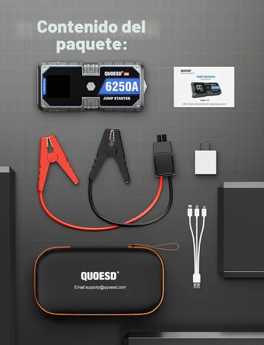 Miniatura 9 de Batería de arranque de salto 6250A (para todo gas o diésel de 9.0+L), 2 puertos USB, arranque de coche portátil de 12 V con pantalla HD de 3.2
