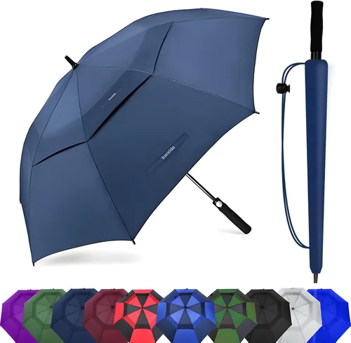 Miniatura 18 de Paraguas de golf extragrande de 62, 68 y 72 pulgadas, con doble dosel ventilado, resistente al viento, impermeable, de apertura automática