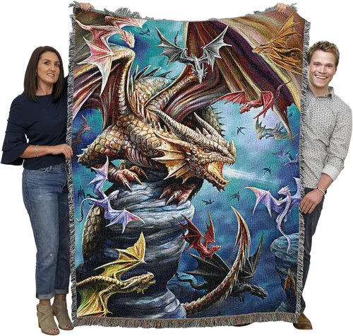 Miniatura 29 de Pure Country Weavers Anne Stokes - Manta de belleza de dragón de la colección Age of Dragons – Manta de fantasía para regalo tejida de algodón