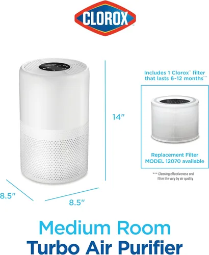 Miniatura 8 de Clorox Turbo purificadores de aire para el hogar, filtro HEPA verdadero, limpia rápidamente habitaciones medianas de hasta 1,000 pies cuadrados
