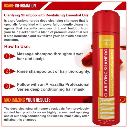 Miniatura 9 de Arvazallia Champú clarificante con aceites esenciales revitalizantes, limpiador antirresiduos de grado profesional infundido con argán, árbol de té