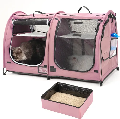 Miniatura 16 de Mispace Jaula/Condominio Portátil para Gatos Show House de Doble Compartimento - Perrera Fácil de Plegar y Transportar - Hogar Cómodo para Cachorros