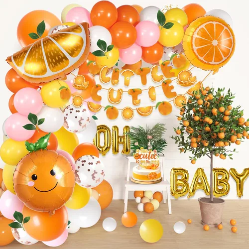 Miniatura 6 de Little Cutie Decoraciones para Baby Shower, Suministros para Fiesta de Baby Shower con Tema Naranja, con Globos Naranjas, Adornos para Cupcakes