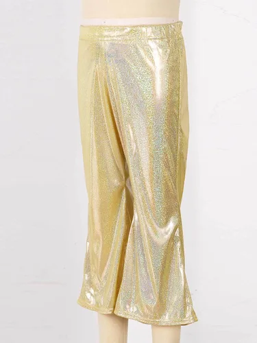 Miniatura 4 de Agoky Pantalones de baile de lentejuelas brillantes para niñas y niñas, pantalones acampanados de pierna ancha, pantalones acampanados para hip hop