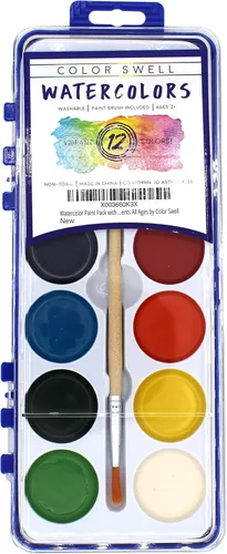 Juego de pintura de acuarela de 12 colores con pinceles de madera, lavable y no tóxico, ideal para niños, estudiantes y actividades en el aula