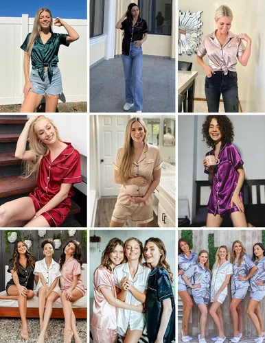 Miniatura 5 de Ekouaer Pijamas de seda para mujer, ropa de dormir de manga corta, suave, con botones, ropa de descanso, 2 piezas, pijama de satén, conjunto