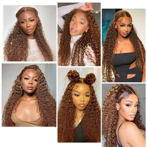 Miniatura 8 de CHEETAHBEAUTY Pelucas de cabello humano brasileño ondulado profundo #4 marrón chocolate 13X6 HD de encaje frontal transparente grado 10A rizado
