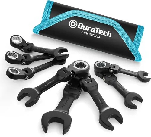 Miniatura 9 de DURATECH Stubby - Juego de llaves combinadas de trinquete de cabeza flexible, SAE, 8 piezas, 5/16" a 3/4", acero CR-V, revestimiento electroforético