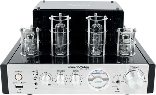 Miniatura 10 de Rockville BluTube - Amplificador de tubo LED de 70 W, receptor estéreo de cine en casa con Bluetooth, HDMI y óptico, negro con luces azules