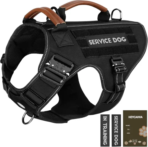 Chaleco para perro de servicio - HEYCAHVA Arnés táctico para perro con hebillas metálicas completas para perros grandes y medianos, chaleco Negro